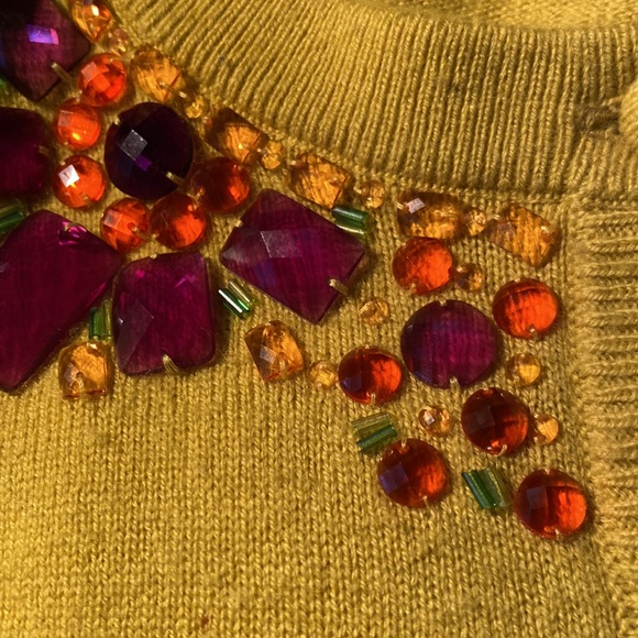 Kate Spade Paulina Cardigan Sweater in Chartreuse/Mustard Jeweled Collar - Picture 10 of 10